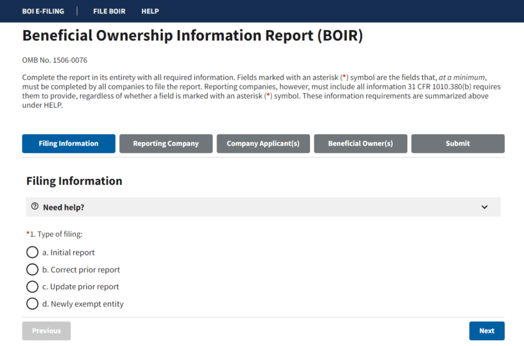 BOI reporting e-filing