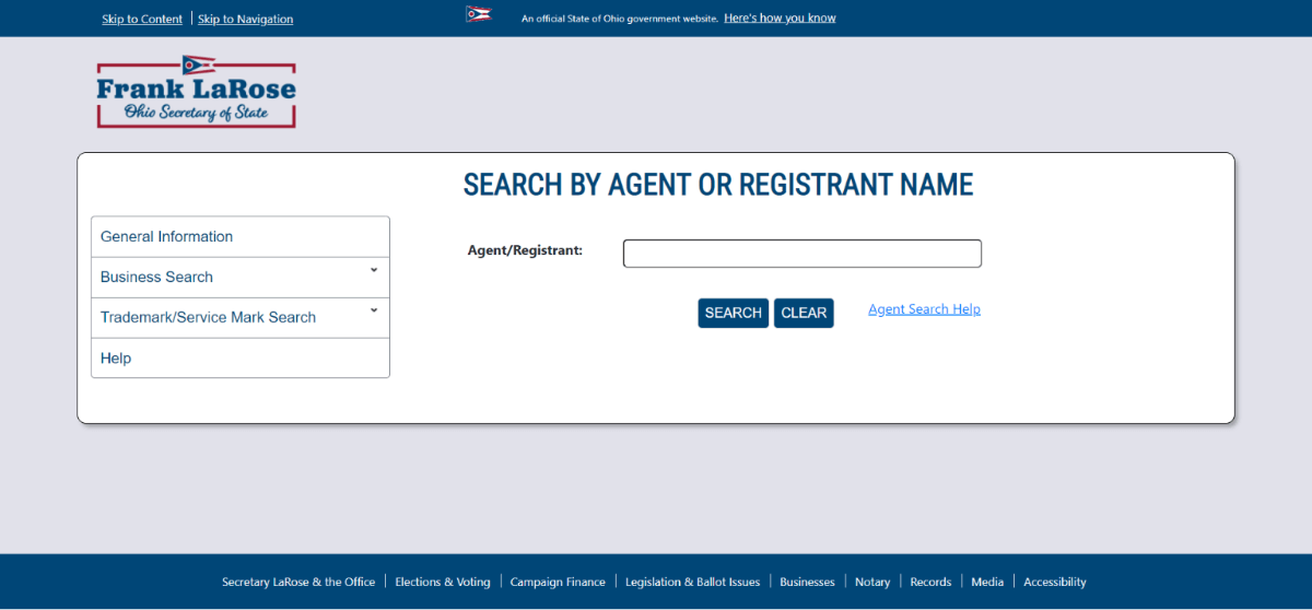 ohio search by agent name