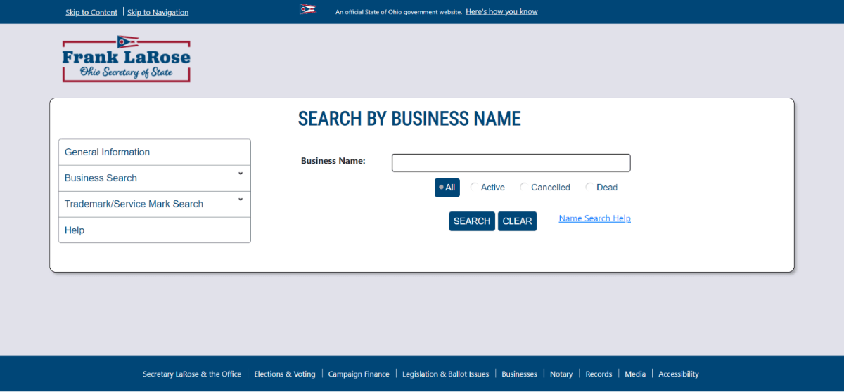 ohio search by business name