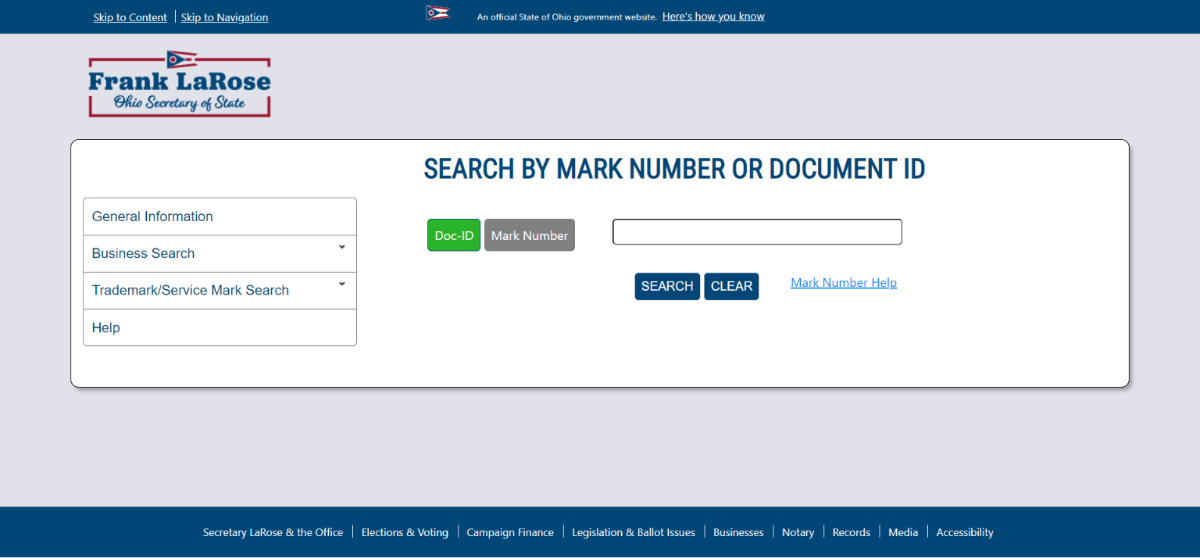 ohio search by mark number